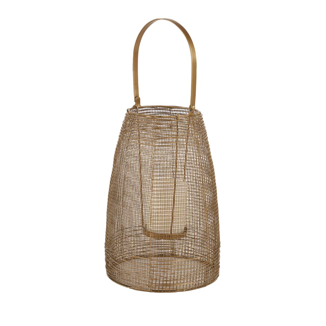 Gold Iron Modern Candle Holder Lantern, 16" x 9" x 9"